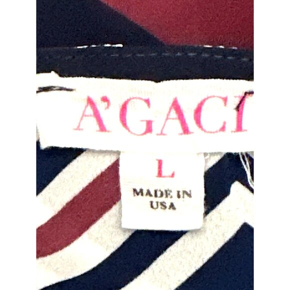 A'Gaci Sheer Chevron Print V Neck Blouse Large All Polyester Cap Sleeves - Picture 5 of 8